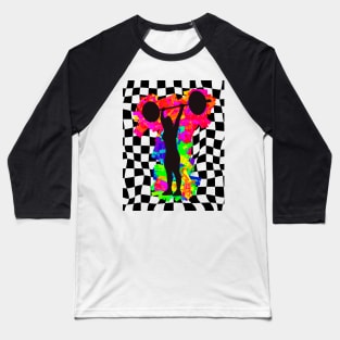 Female Weightlifter on Checkered Background Baseball T-Shirt